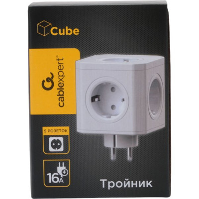 Разветвитель 5 розеток с заземлением, 16А/4000Вт, Cablexpert Tower [CUBE-5-16-W] белый