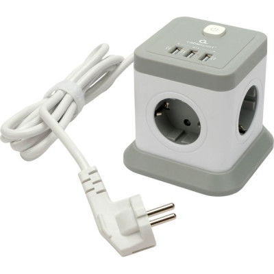 Сетевой фильтр  2м, 4 розетки, 10А/2500Вт, 3x1, 3хUSB, Cablexpert Tower [TWR-4-U3-W-2] белый