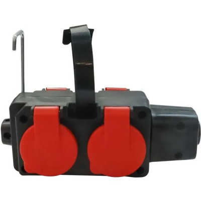 Колодка 4 розетки 16А/3,5кВт с заземлением, с защ.крышками IP44 [РП 16-004] красная
