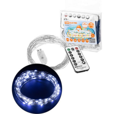 Гирлянда Роса 10 м, 100LED, белый, ПДУ, USB, IP20, TDM [SQ0361-0089]