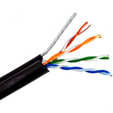 Кабель UTP 5e 4 пары медь 0.5мм 24AWG, уличный с тросом, черный, Optimus [U5e-4x2x0.5 Cu (OUT][305м]