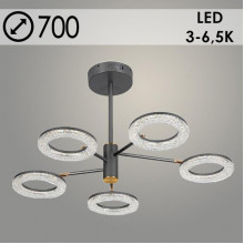 Люстра LED 50W, ПДУ 3000-6500K, акрил, 700*700*400, Росток [77015/5 GREY] графит