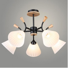 Люстра потолочная 5*E27*60W, стекло, 635*635*400, планка, Росток [N6426/5 BK+WOOD] белый/черный/дер