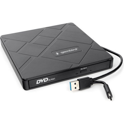 Дисковод внешний DVD±RW Gembird DVD-USB-04, со встроенным кардридером и хабом, пластик, черный