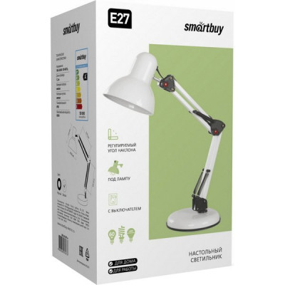Светильник настольный E27 на основании+струбц, 2 колена, 67см, шн.1.2м, Smartbuy [SBL-DL-E27-w]бел