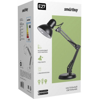 Светильник настольный E27 на основании+струбц, 2 колена, 67см, шн.1.2м, Smartbuy[SBL-DL-E27-b] черн