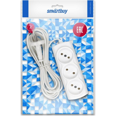 Удлинитель  3м 3 розетки б/з,  6А/1350Вт, ШВВП 2х0,75, SmartBuy [SBE-10-3-03-F] белый