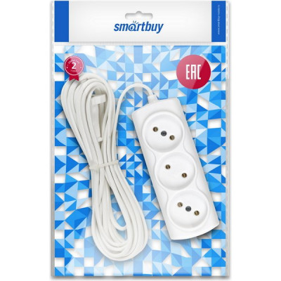 Удлинитель  5м 3 розетки б/з,  6А/1350Вт, ШВВП 2х0,75, SmartBuy [SBE-10-3-05-F] белый
