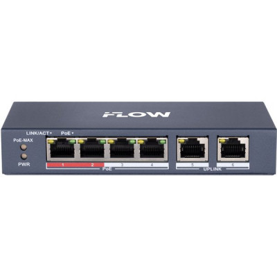 Коммутатор PoE  4PoE[100Mbps] + 2Uplink[100Mbps] iFLOW; 35Вт [F-SW-EU206POE-V/L] (аналог DS-S604P)