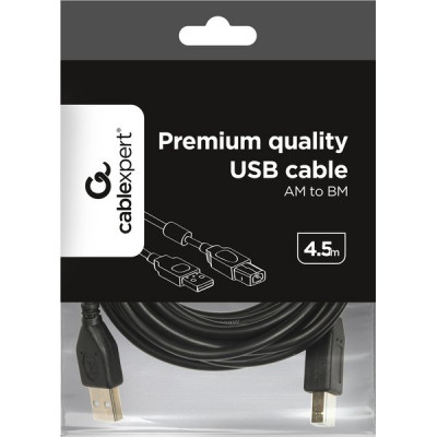 Кабель USB2.0 AM - BM, 4.5м, экран, ферр. фильтры, Cablexpert [CCF-USB2-AMBM-15] черный