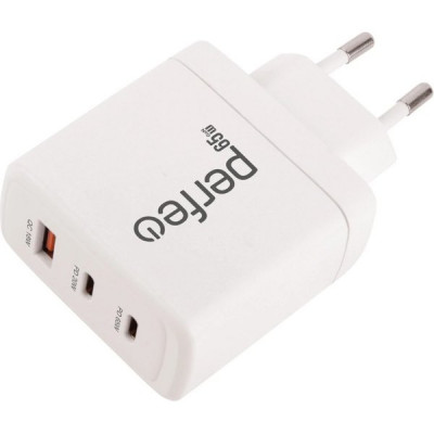 Зарядное устройство Perfeo, PD, с разъемом USB+2xType-C, GaN, 65W [I4664] белый