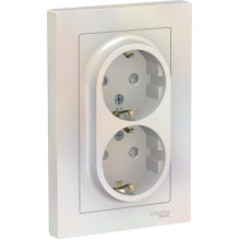 Розетка с/у 2x2P+Е 16A, IP20, со штор., в сборе, Schneider Electric ATLASDESIGN [ATN000426][6]жемчуг