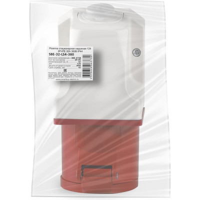 Розетка силовая стационарная 124, 3P+PE, 32А, 380В, IP44, Smartbuy [SBE-32-LS4-380] красный