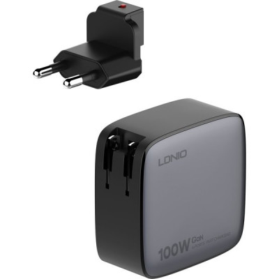 Зарядное устройство LDNIO, 1xUSB-A+3xUSB-C, max100W, Кабель PD/PD+PPS+SCP+QC 4+ [Q408] черный