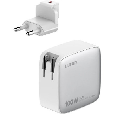 Зарядное устройство LDNIO, 1xUSB-A+3xUSB-C, max100W, Кабель PD/PD+PPS+SCP+QC 4+ [Q408] белый