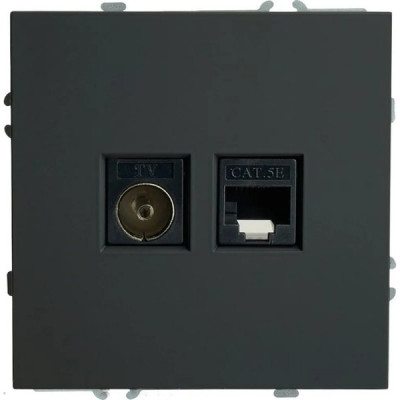 Розетка с/у TV + RJ45 IP20, STEKKER Эмили [RST00-5106-05][12] черный уголь soft touch