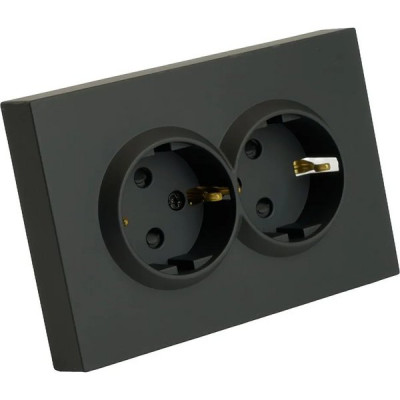 Розетка с/у 2x2P+E 16A, IP20, со шторками, STEKKER Эмили [RST16-5114-05] черный уголь soft touch