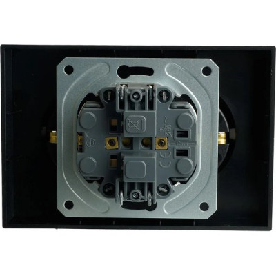 Розетка с/у 2x2P+E 16A, IP20, со шторками, STEKKER Эмили [RST16-5114-05] черный уголь soft touch