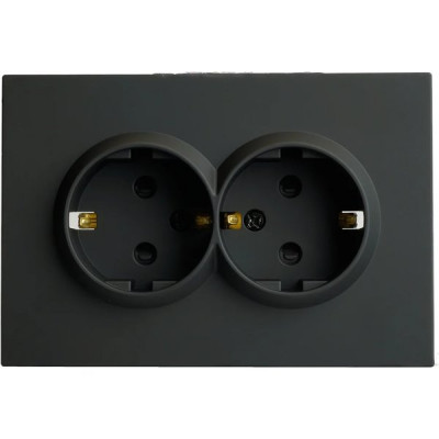 Розетка с/у 2x2P+E 16A, IP20, со шторками, STEKKER Эмили [RST16-5114-05] черный уголь soft touch