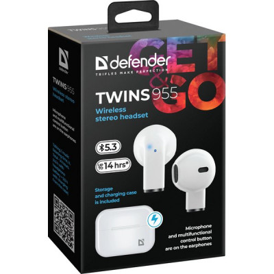 Гарнитура Defender Twins 955, белый, беспроводная TWS [63955]