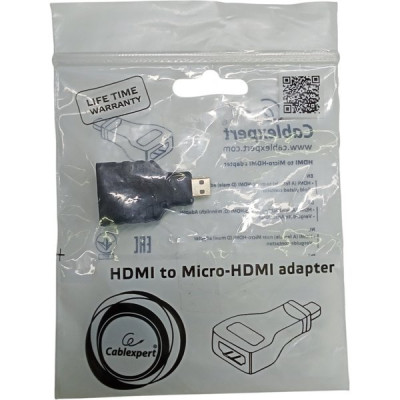 Переходник HDMI-microHDMI 19F/19M, позолоченные контакты, Cablexpert [A-HDMI-FD]