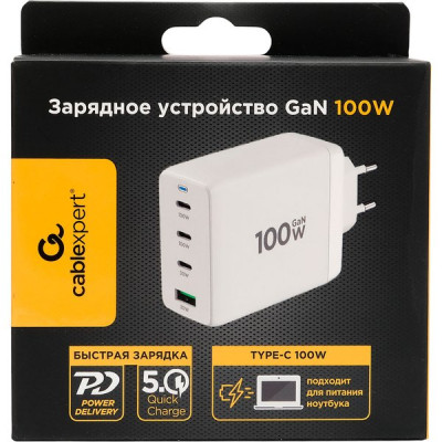 Зарядное устройство Cablexpert, 100Вт GaN, 5A, QC5.0/PD, 3xType-C, 1xUSB [MP3A-PC-66] белый