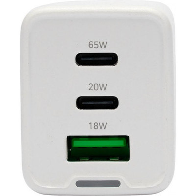 Зарядное устройство Cablexpert, 65Вт GaN, 3.25A, QC4.0/PD, 2xType-C, 1xUSB [MP3A-PC-65] белый