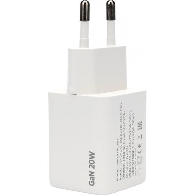 Зарядное устройство Cablexpert, 20Вт GaN, 3А, QC4.0/PD, 1xUSB, 1xType-C [MP3A-PC-61] белый