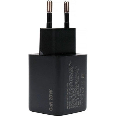 Зарядное устройство Cablexpert, 20Вт GaN, 3А, QC4.0/PD, 1xUSB, 1xType-C [MP3A-PC-62] черный