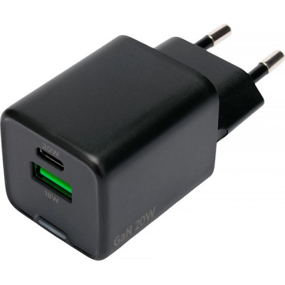 Зарядное устройство Cablexpert, 20Вт GaN, 3А, QC4.0/PD, 1xUSB, 1xType-C [MP3A-PC-62] черный