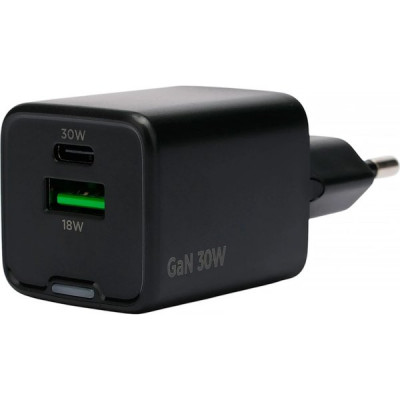 Зарядное устройство Cablexpert, 30Вт GaN, 3А, QC4.0/PD, 1xUSB, 1xType-C [MP3A-PC-64] черный
