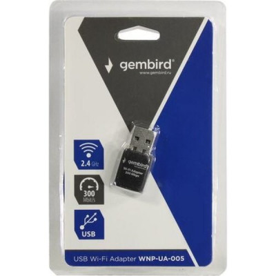 Адаптер Wi-Fi Gembird WNP-UA-005, 300Мбит, мини, USB, 802.11b/g/n, RTL8192EU