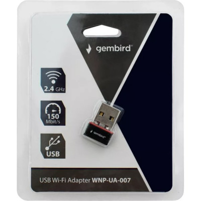 Адаптер Wi-Fi Gembird WNP-UA-007, 150 Мбит, микро, USB, 802.11b/g/n, MT7601