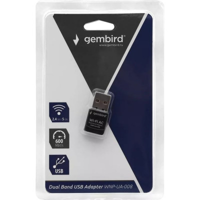 Адаптер Wi-Fi Gembird WNP-UA-008, 600 Мбит, двухдиапазонный мини, USB, 802.11b/g/n/ac/а, RTL8811CU
