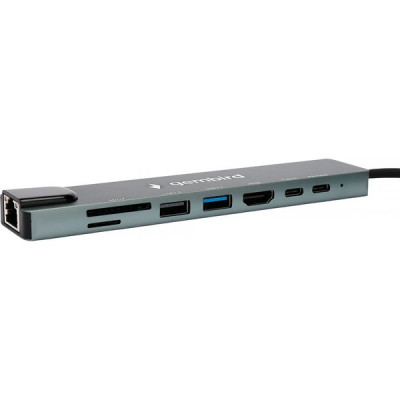 Переходник USB Type-C - USB2.0, USB3.1, Type-C PD87W, Type-C, HDMI, SD/TF, RJ45, Gembird [UHB-D3]