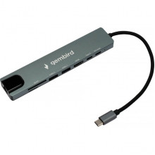 Переходник USB Type-C - USB2.0, USB3.1, Type-C PD87W, Type-C, HDMI, SD/TF, RJ45, Gembird [UHB-D3]
