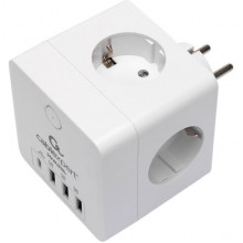 Разветвитель 4 розетки с заземлением, 16А/4000Вт, 1xType-C PD, 3хUSB, Cablexpert Cube [CUBE-4] белый