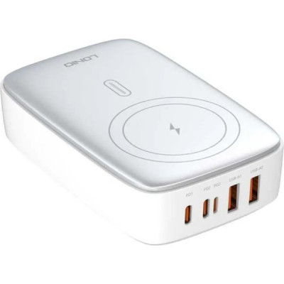 Зарядное устройство LDNIO, беспр. зар. Qi 15W, PD+PPS, 140W, GaN, [Q4010] Silver