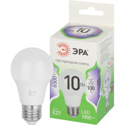 Лампа LED E27/A60 груша, 10W, 6500K, 1000Лм, ЭРА GL [LED A60-10W-865-E27 GL]