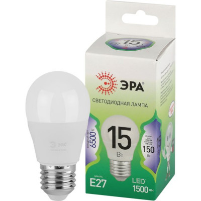 Лампа LED E27/P45 шар, 15W, 6500K, 1500Лм, ЭРА GL [LED P45-15W-865-E27 GL]