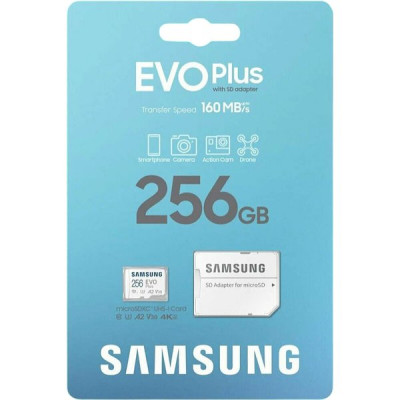 Карта памяти Micro SDXC 256Gb Samsung EVO PLUS Class 10 с адаптером UHS-I 160MB/s [MB-MC256SA/APC]