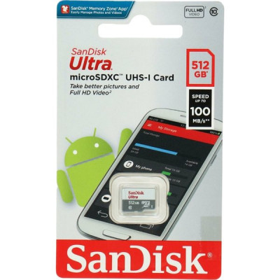 Карта памяти Micro SDXC 512GB SanDisk без адаптера Class 10 Ultra UHS-I 100MB/s [SDSQUNR-512G-GN3MN]