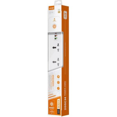 Сетевой фильтр  2м, 5 розеток, 10А/2500Вт, 2xUSB, 1xType-C PD QC, LDNIO [SC5319] белый