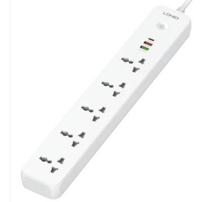 Сетевой фильтр  2м, 5 розеток, 10А/2500Вт, 2xUSB, 1xType-C PD QC, LDNIO [SC5319] белый