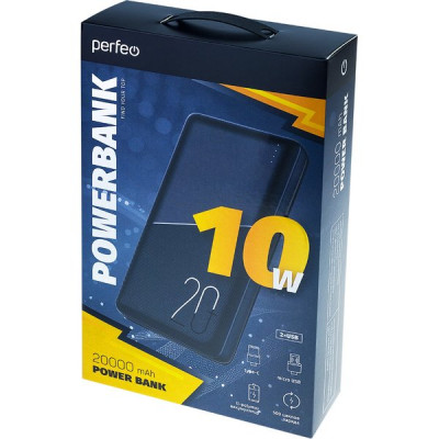 Внешняя батарея Perfeo PF-E2090, 20000mAh + In Micro usb+Type-C /Out USB 1 А, 2.1A /Black