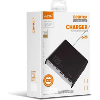 Зарядное устройство LDNIO, 3xUSB, 3xType-C, max 120W, GaN/ PD+PPS+VOOC+QC 4+ [Q605] черный
