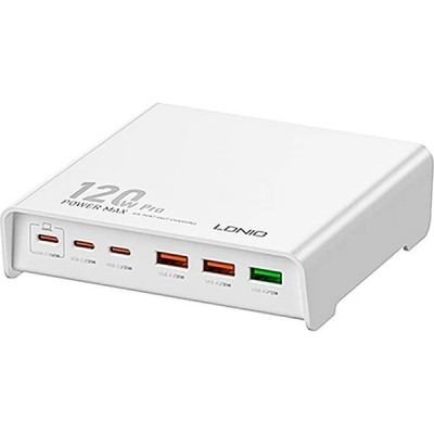 Зарядное устройство LDNIO, 3xUSB, 3xType-C, max 120W, GaN/ PD+PPS+VOOC+QC 4+ [Q605] белый