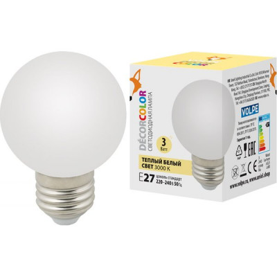 Лампа LED декоративная VOLPE, E27/G45 шар, 1W, 3000K, 80Лм [LED-G45-1W/3000K/E27/FR/С] матовый