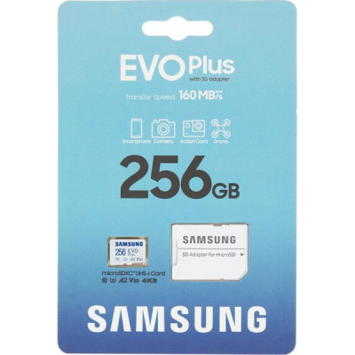 Карта памяти Micro SDXC 256Gb Samsung EVO Plus Class 10 с адаптером [MB-MC256SA/EU]