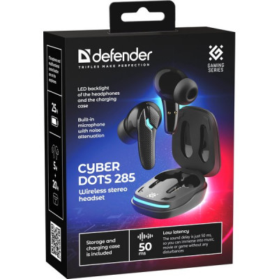 Гарнитура Defender CyberDots 285, черный, беспроводные игровые TWS [63285]